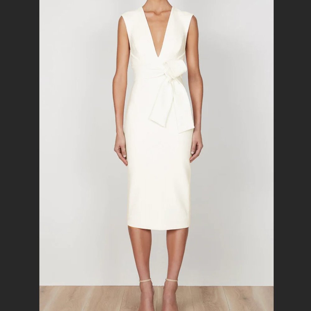 Shona Joy Lucy Plunged Midi Dress, Ivory, Size US4